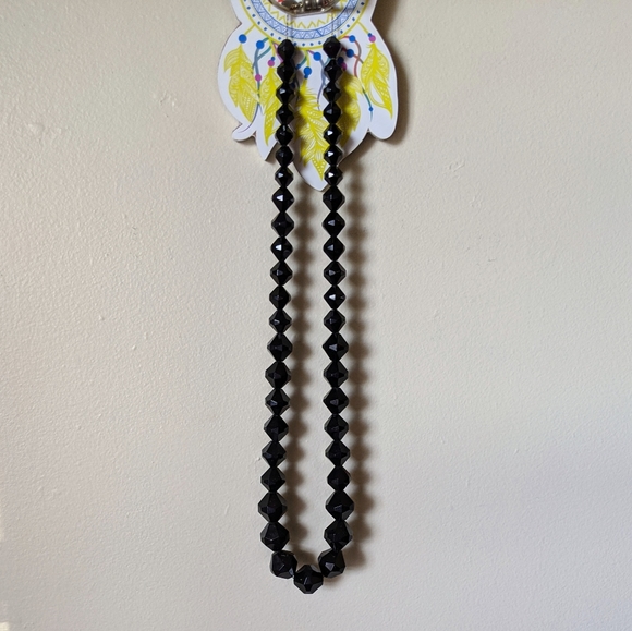 Vtg Signed Chunky Graduated Black Faceted Necklace - Picture 4 of 7